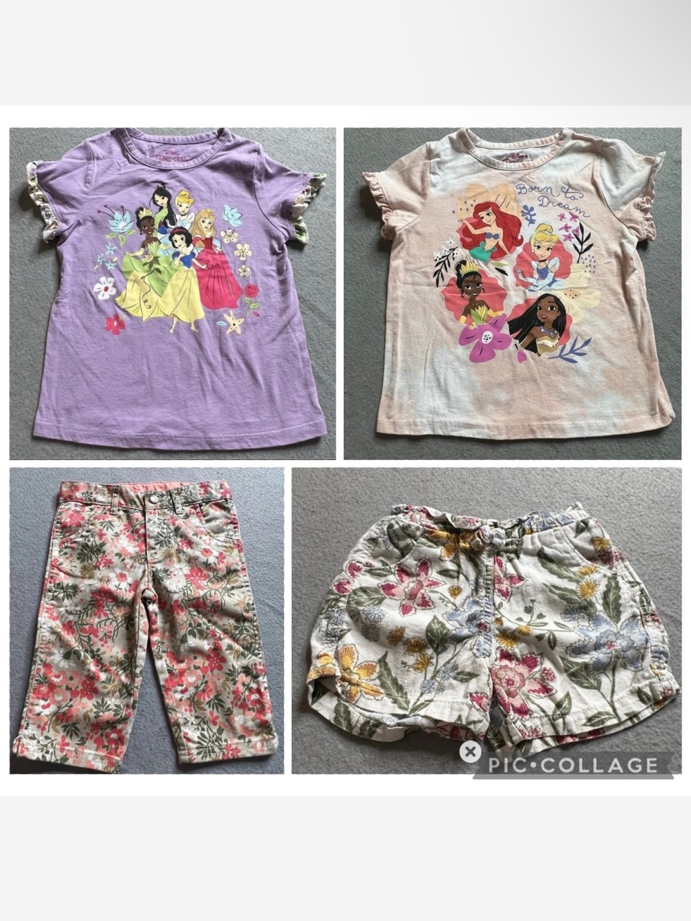 LOT Disney Princess Old Navy OshKosh Girls 4T Shirt Shorts 4 Piece Set Floral